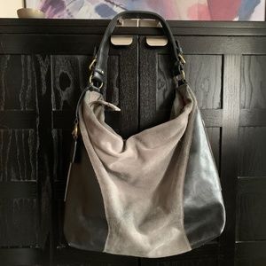 ELLINGTON Grey Black Leather Suede Isabel Hobo Bag